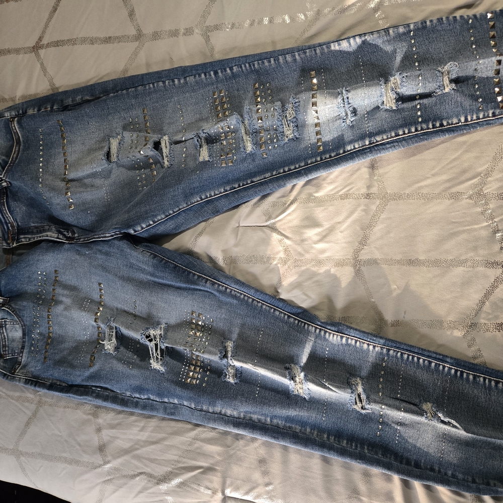 Women's Distressed Ripped Bling Blue Jeans